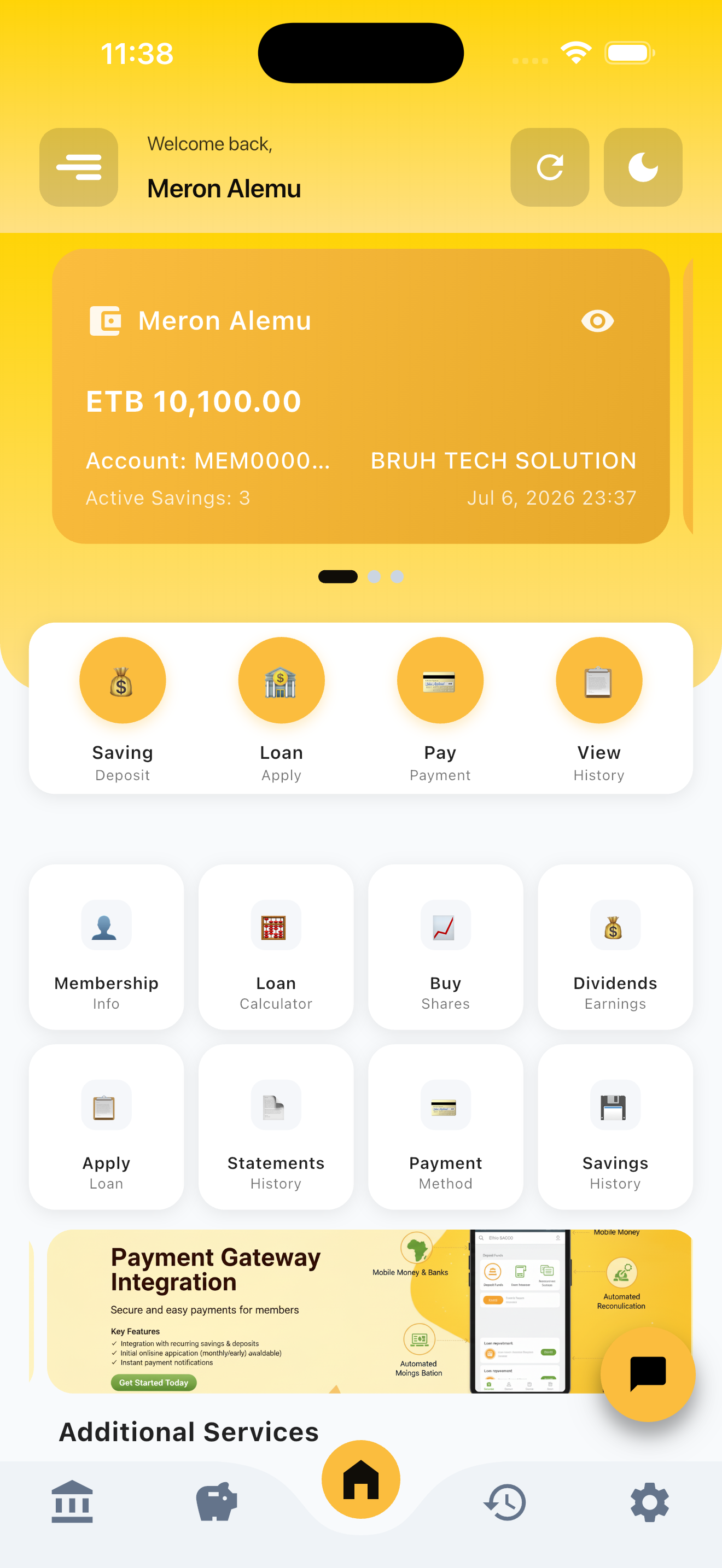 Member app — Everything on the home screen